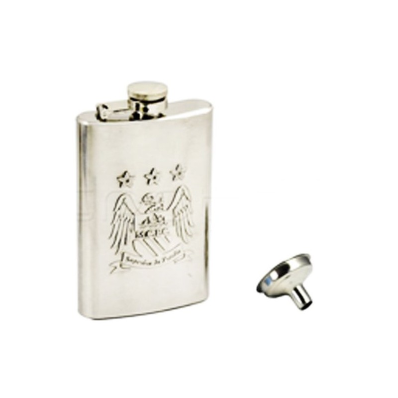 Manchester City Chrome Hipflask And Funnel