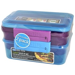 Clic-Tite 2  Pack  1.1L Sandwich Box - Turquoise/Berry
