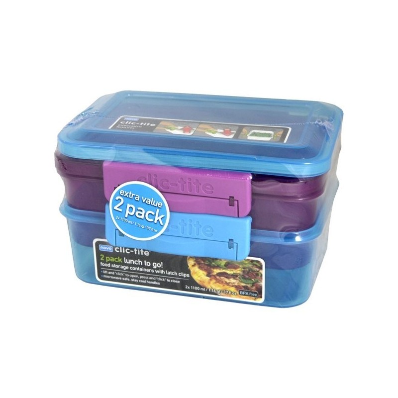Clic-Tite 2  Pack  1.1L Sandwich Box - Turquoise/Berry