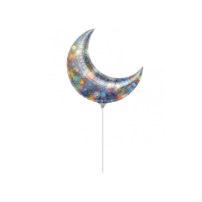 Anagram 10 Inch Crescent Foil Balloon - Holo Fireworks