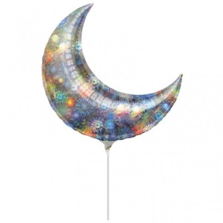 Anagram 17 Inch Crescent Foil Balloon - Holo Fireworks