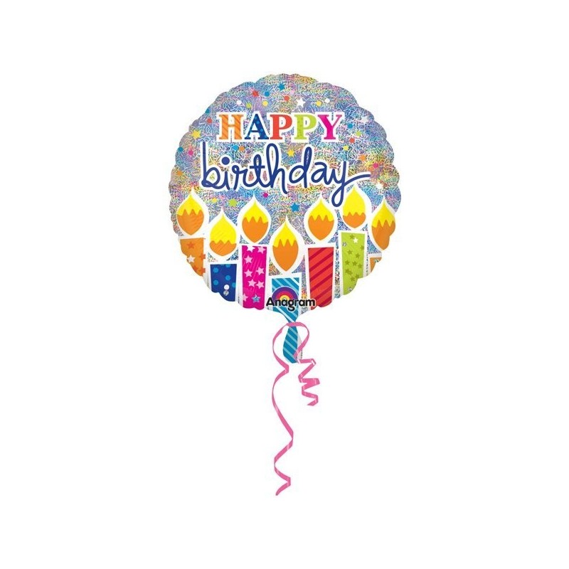 Anagram 18 Inch Circle Foil Balloon - Shimmer Birthday Candles
