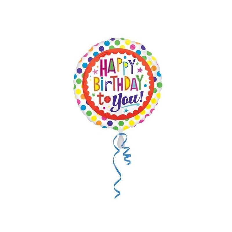 Anagram 18 Inch Circle Foil Balloon - Birthday To You Dots
