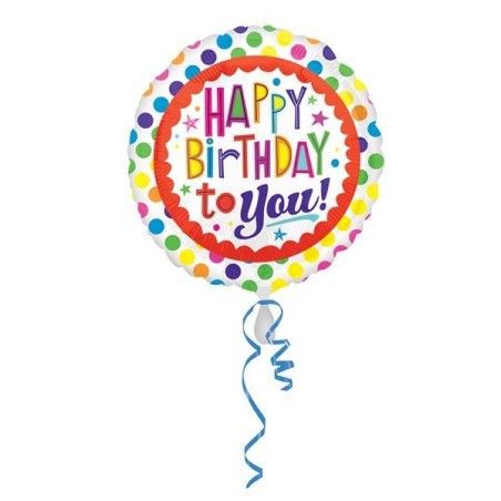 Anagram 18 Inch Circle Foil Balloon - Birthday To You Dots