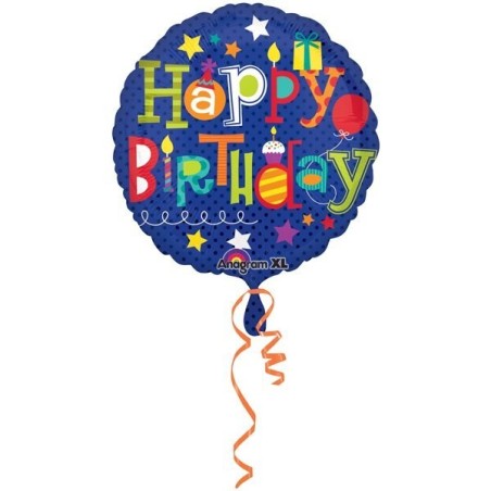 Anagram 18 Inch Circle Foil Balloon - Happy Birthday Fun Type