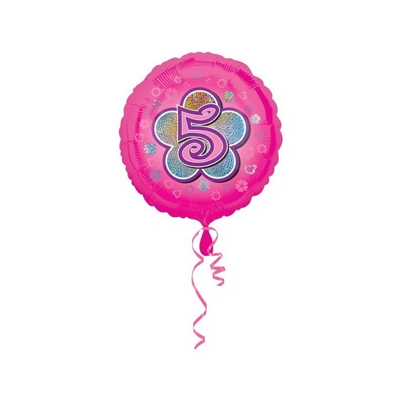 Anagram 18 Inch Circle Foil Balloon - Pink Flowers 5 Holo