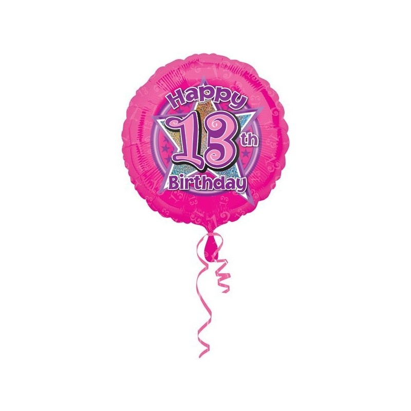Anagram 18 Inch Circle Foil Balloon - Pink Flowers 13 Holo