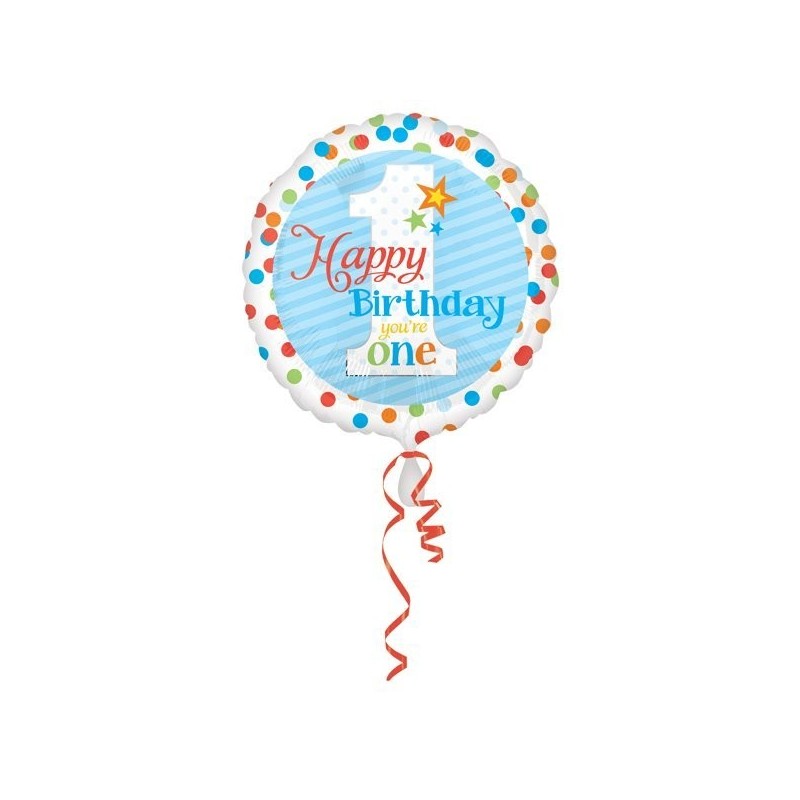 Anagram 18 Inch Circle Foil Balloon - Happy Birthday Youre One Boy