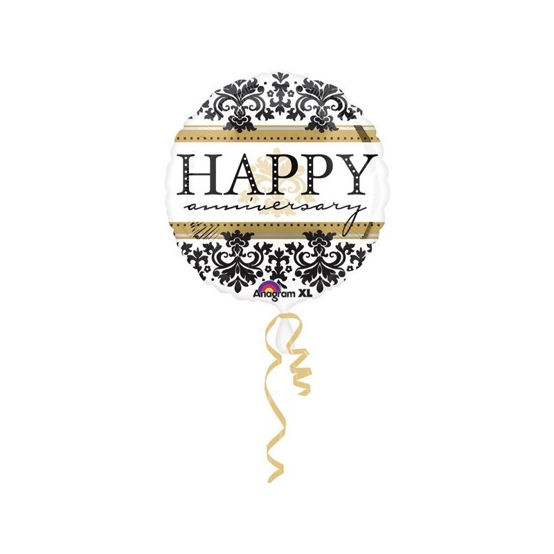 Anagram 18 Inch Circle Foil Balloon - Happy Anniversary Damask