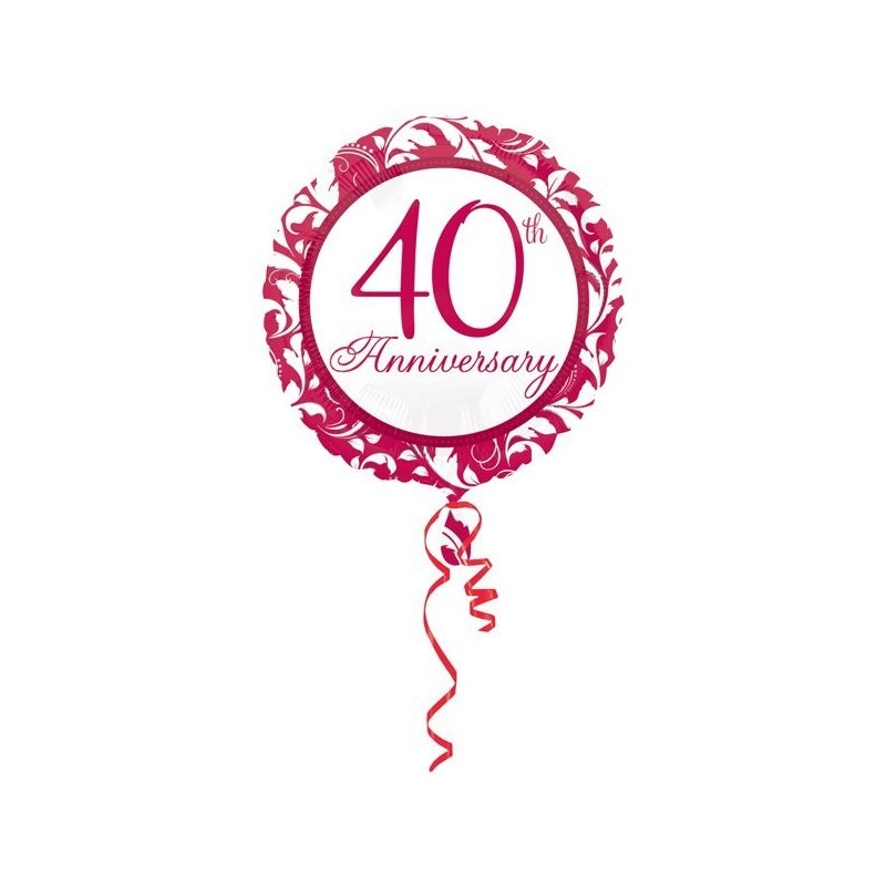 Anagram 18 Inch Circle Foil Balloon - 40th Ruby Elegant Scroll