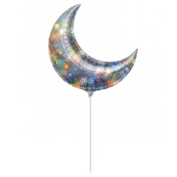 Anagram 35 Inch Crescent Foil Balloon - Holo Fireworks