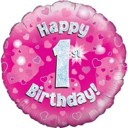 Oaktree 18 Inch Happy 1st Birthday Pink Holographic