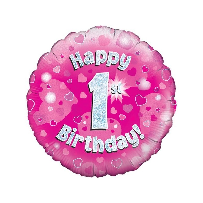 Oaktree 18 Inch Happy 1st Birthday Pink Holographic