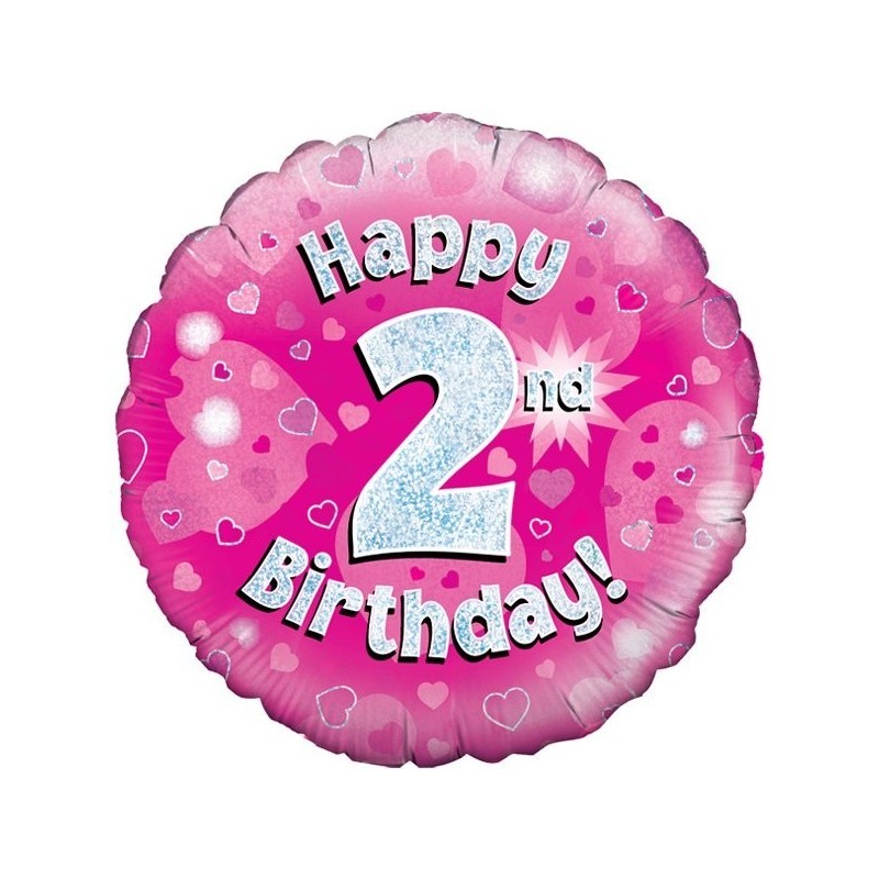 Oaktree 18 Inch Happy 2nd Birthday Pink Holographic