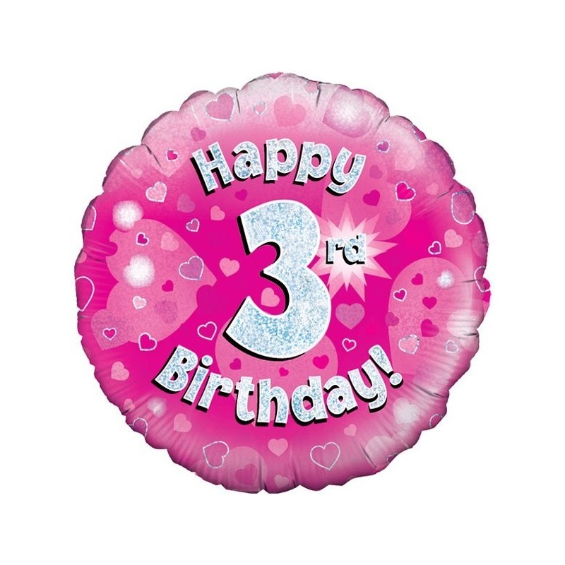 Oaktree 18 Inch Happy 3rd Birthday Pink Holographic
