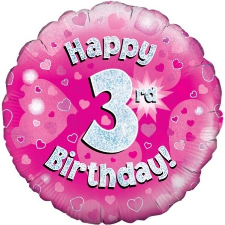 Oaktree 18 Inch Happy 3rd Birthday Pink Holographic