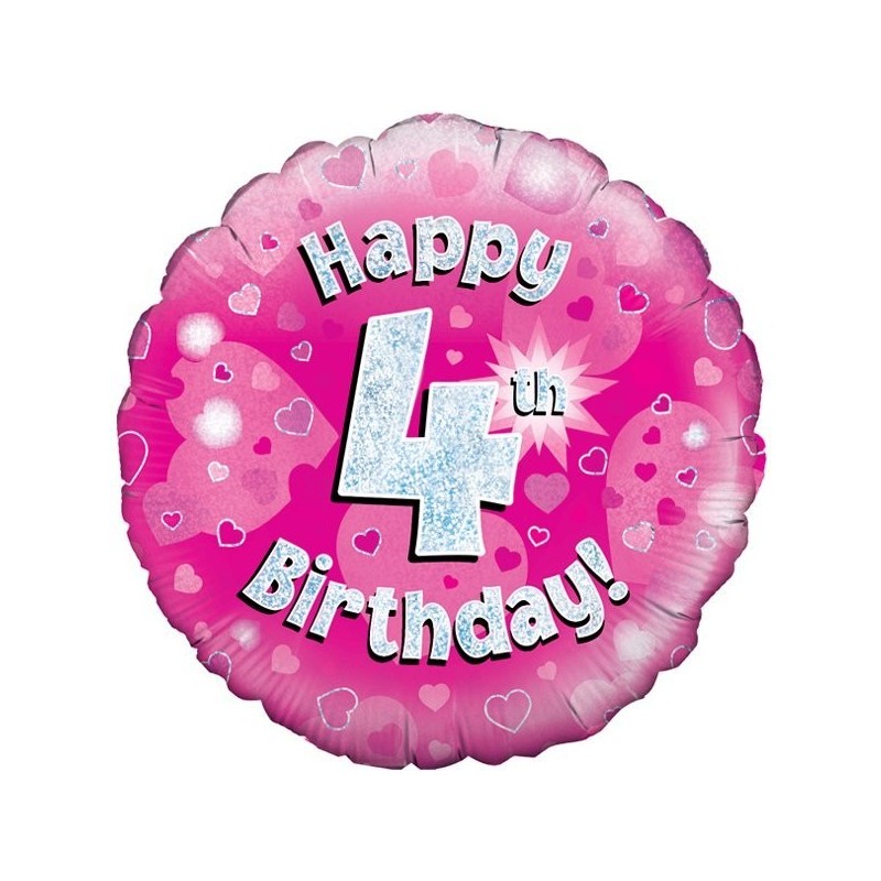 Oaktree 18 Inch Happy 4th Birthday Pink Holographic