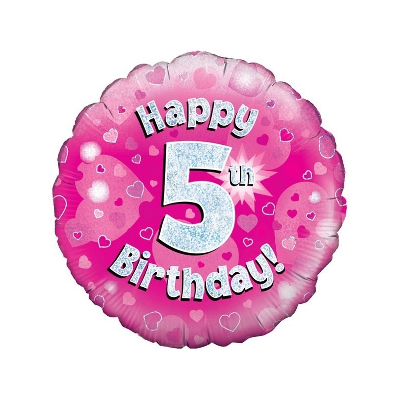 Oaktree 18 Inch Happy 5th Birthday Pink Holographic
