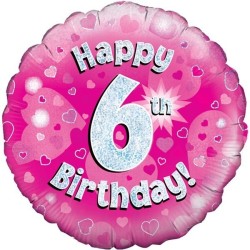 Oaktree 18 Inch Happy 6th Birthday Pink Holographic