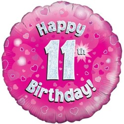 Oaktree 18 Inch Happy 11th Birthday Pink Holographic