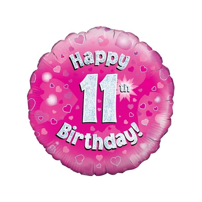 Oaktree 18 Inch Happy 11th Birthday Pink Holographic