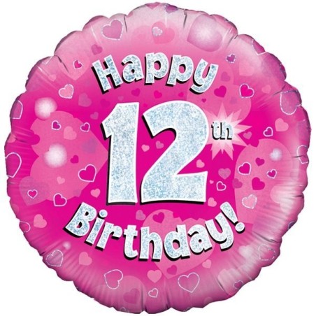 Oaktree 18 Inch Happy 12th Birthday Pink Holographic