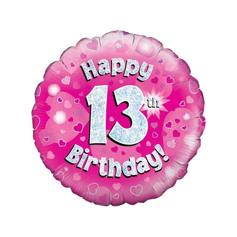Oaktree 18 Inch Happy 13th Birthday Pink Holographic