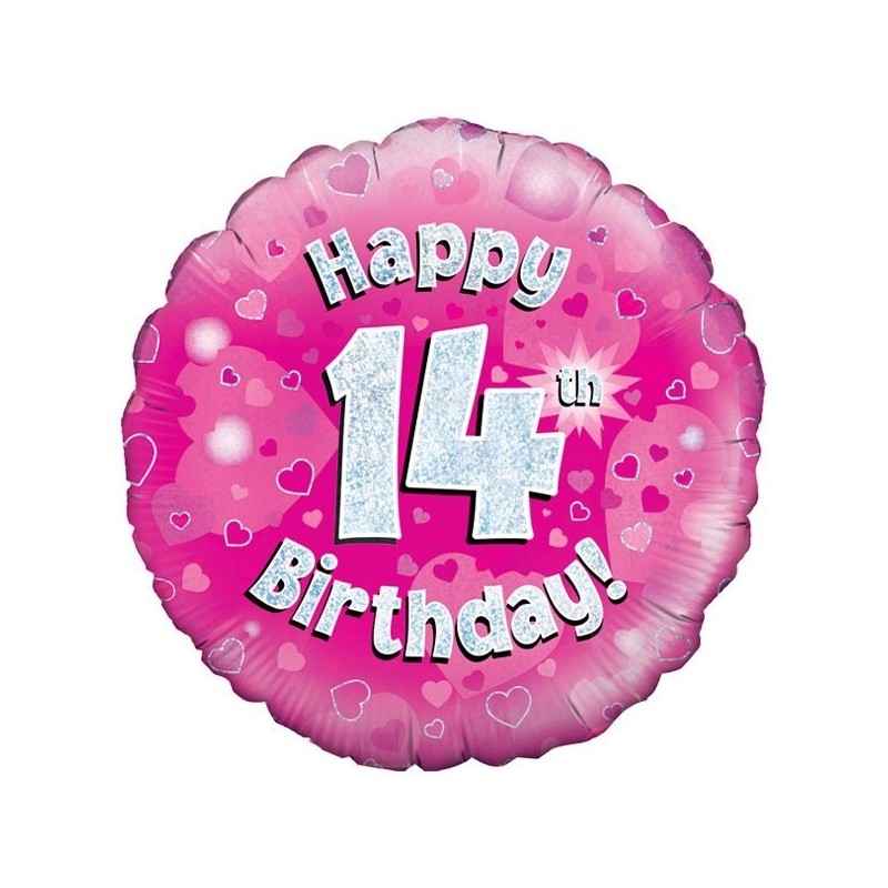 Oaktree 18 Inch Happy 14th Birthday Pink Holographic