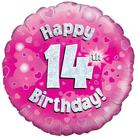 Oaktree 18 Inch Happy 14th Birthday Pink Holographic