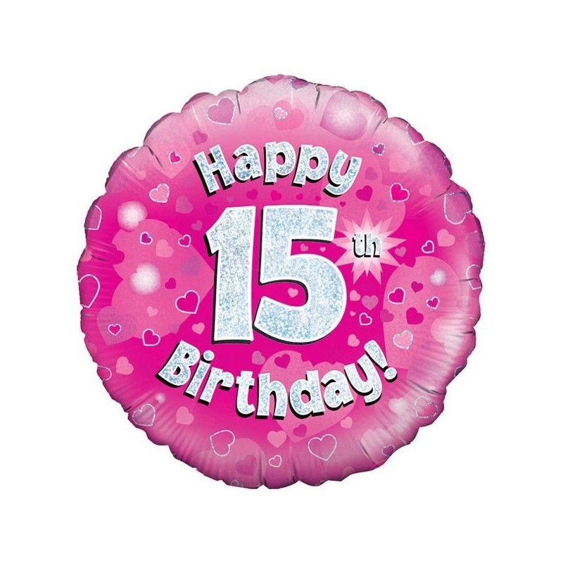 Oaktree 18 Inch Happy 15th Birthday Pink Holographic