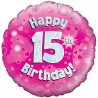 Oaktree 18 Inch Happy 15th Birthday Pink Holographic