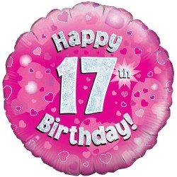 Oaktree 18 Inch Happy 17th Birthday Pink Holographic