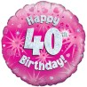Oaktree 18 Inch Happy 40th Birthday Pink Holographic
