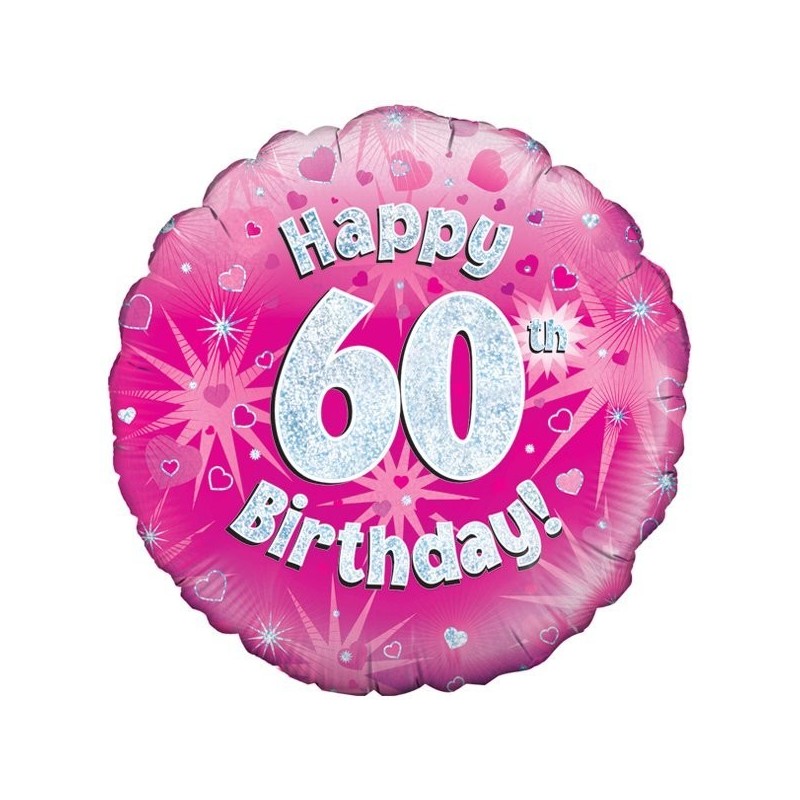 Oaktree 18 Inch Happy 60th Birthday Pink Holographic