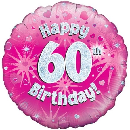 Oaktree 18 Inch Happy 60th Birthday Pink Holographic