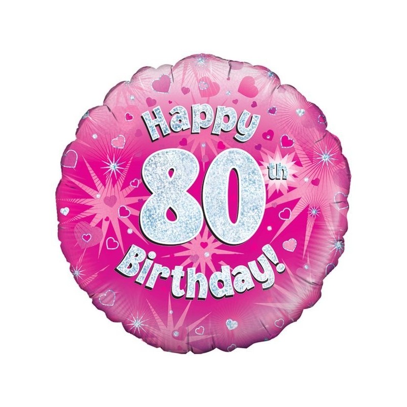 Oaktree 18 Inch Happy 80th Birthday Pink Holographic