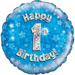 Oaktree 18 Inch Happy 1st Birthday Blue Holographic