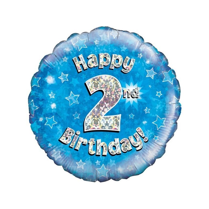 Oaktree 18 Inch Happy 2nd Birthday Blue Holographic