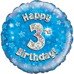 Oaktree 18 Inch Happy 3rd Birthday Blue Holographic