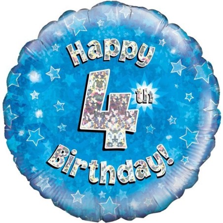 Oaktree 18 Inch Happy 4th Birthday Blue Holographic