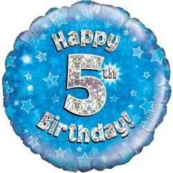 Oaktree 18 Inch Happy 5th Birthday Blue Holographic