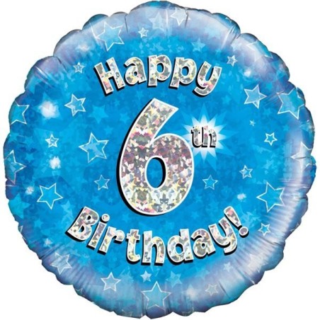 Oaktree 18 Inch Happy 6th Birthday Blue Holographic