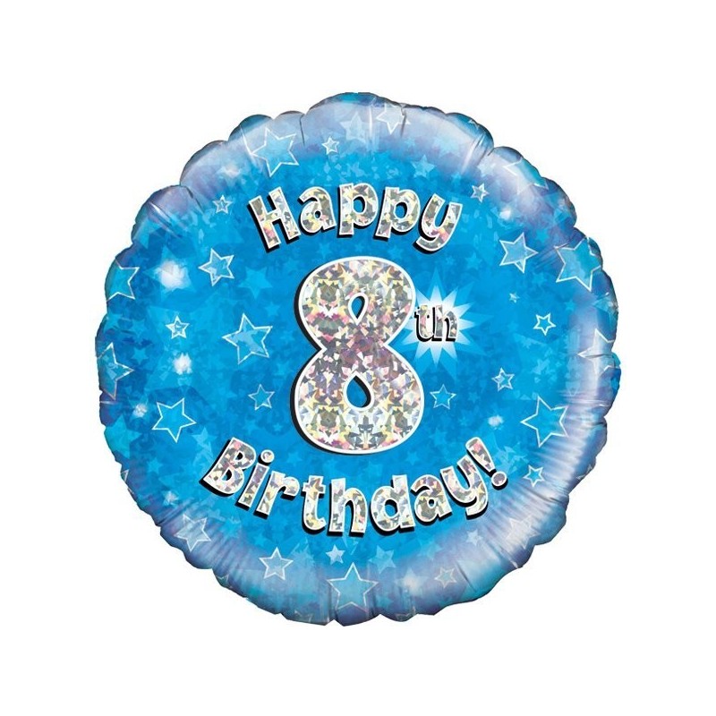 Oaktree 18 Inch Happy 8th Birthday Blue Holographic