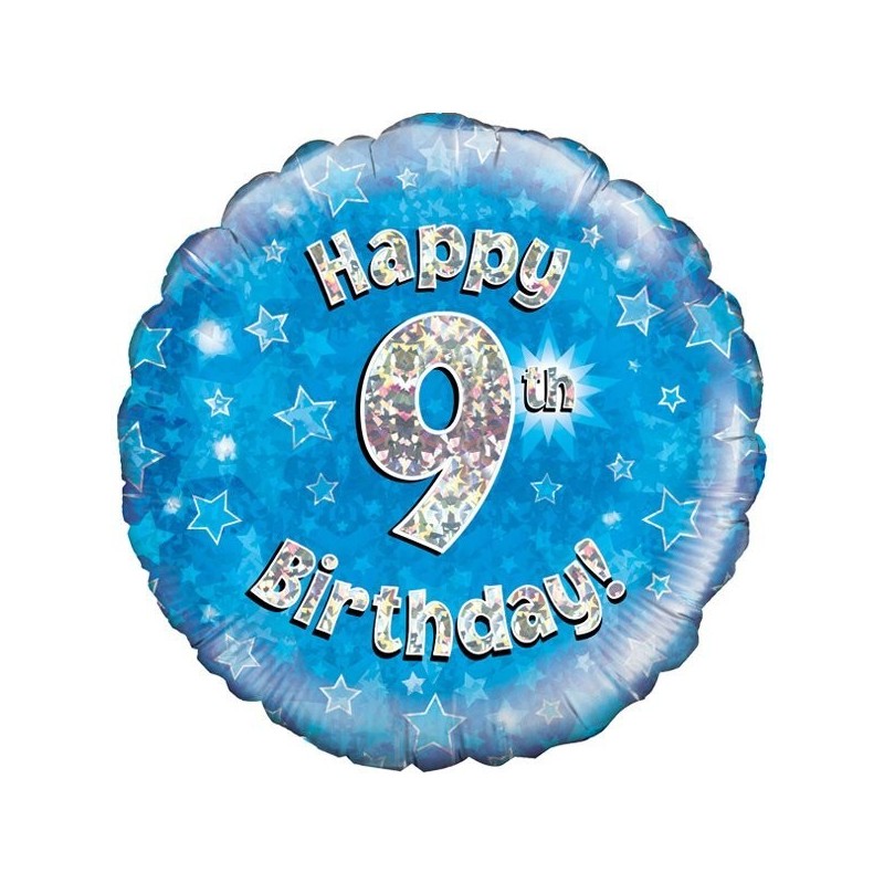 Oaktree 18 Inch Happy 9th Birthday Blue Holographic