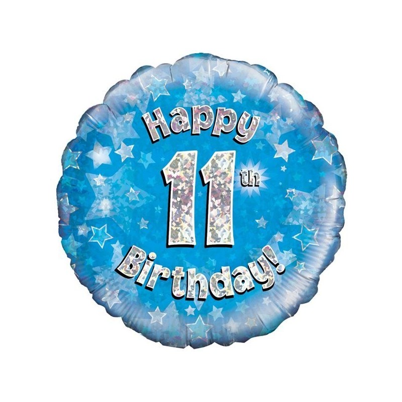 Oaktree 18 Inch Happy 11th Birthday Blue Holographic