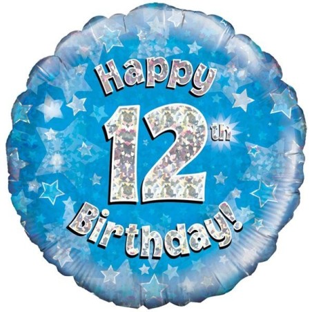 Oaktree 18 Inch Happy 12th Birthday Blue Holographic