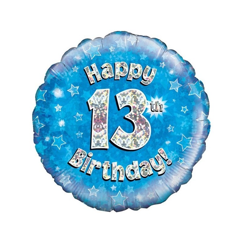 Oaktree 18 Inch Happy 13th Birthday Blue Holographic