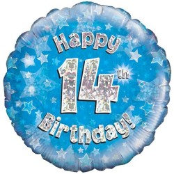 Oaktree 18 Inch Happy 14th Birthday Blue Holographic