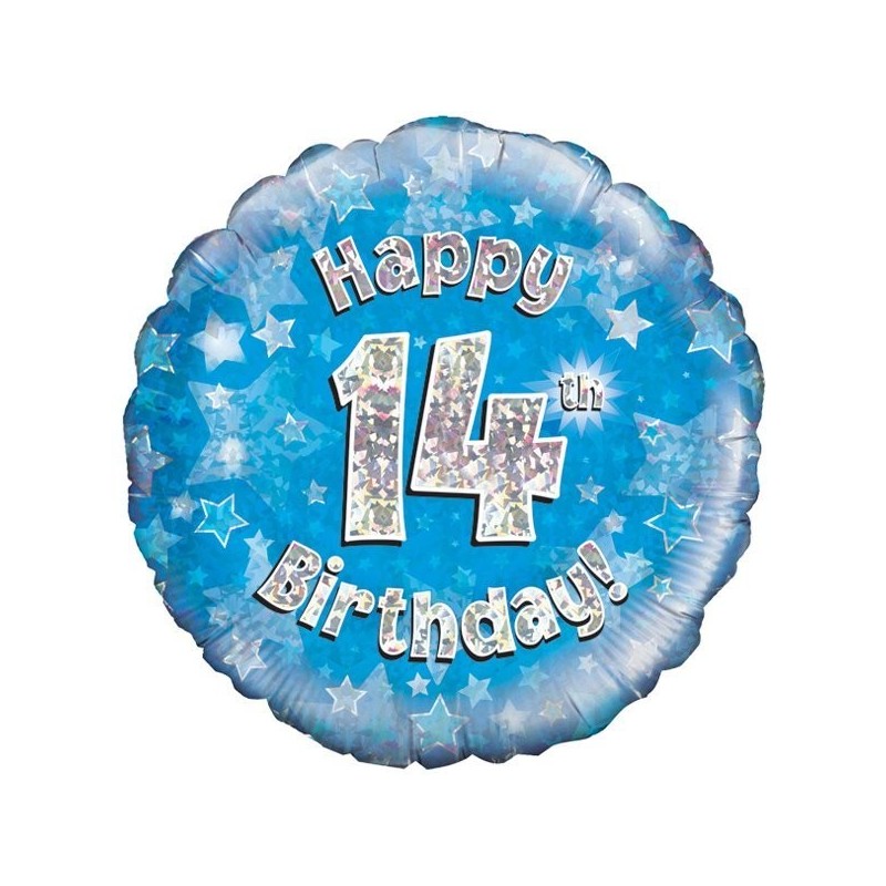 Oaktree 18 Inch Happy 14th Birthday Blue Holographic