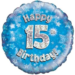 Oaktree 18 Inch Happy 15th Birthday Blue Holographic